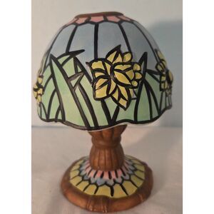 Tiffany Style Candle Holder Floral Stained Glass Look Ceramic